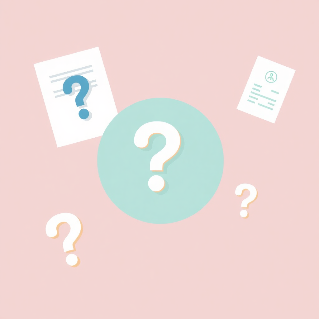 Минималистичная иллюстрация знаков вопроса и документов, образовательная тема