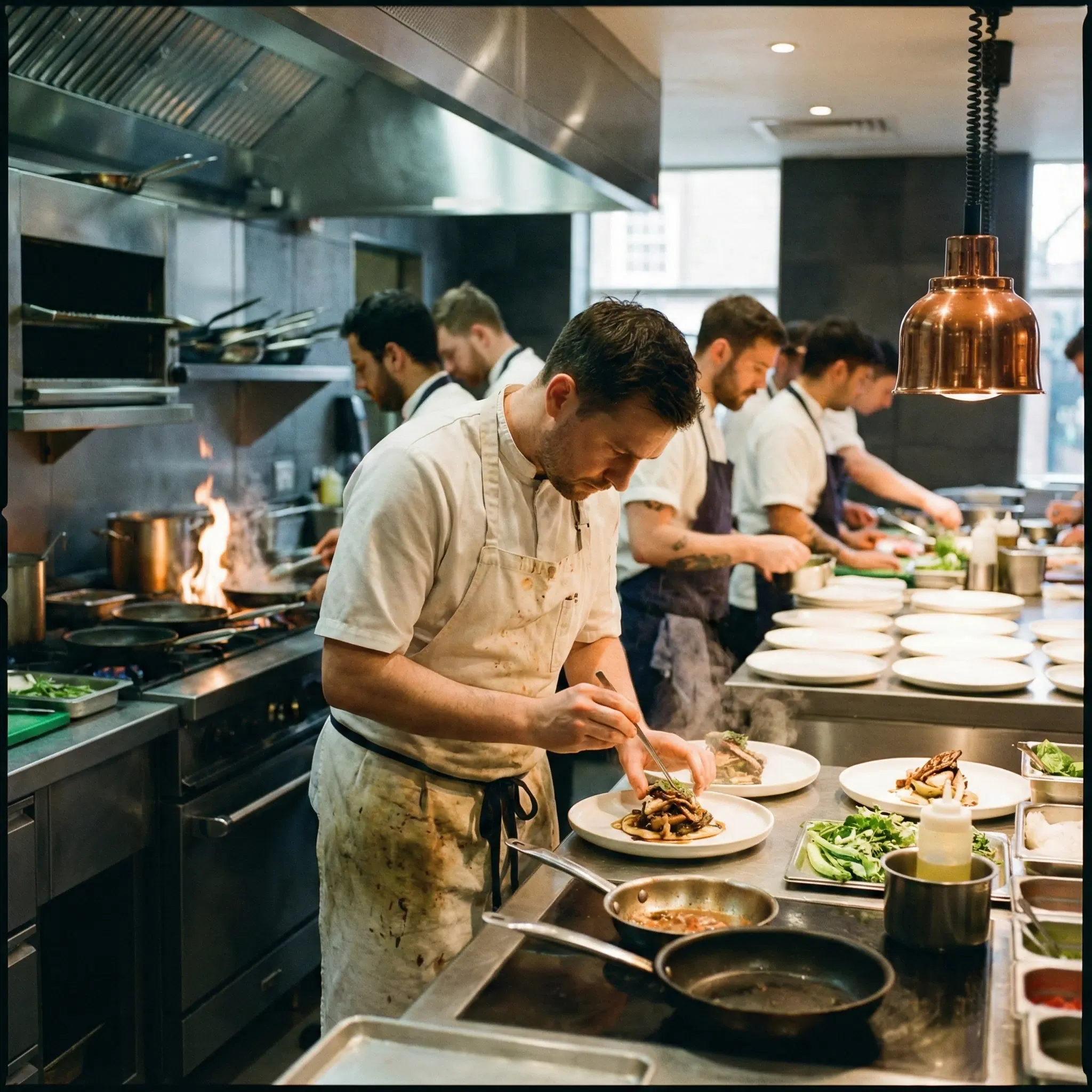 Gastronomy students practicing in kitchen
